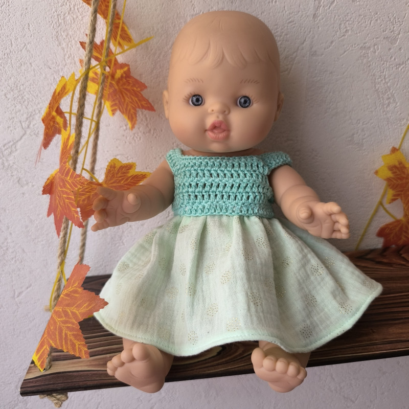 Robe crochet et tissu pour poupée | Vêtement fait main