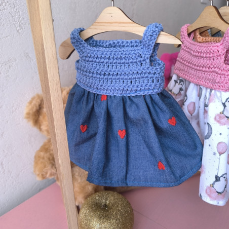 Robe crochet et tissu pour poupée | Vêtement fait main