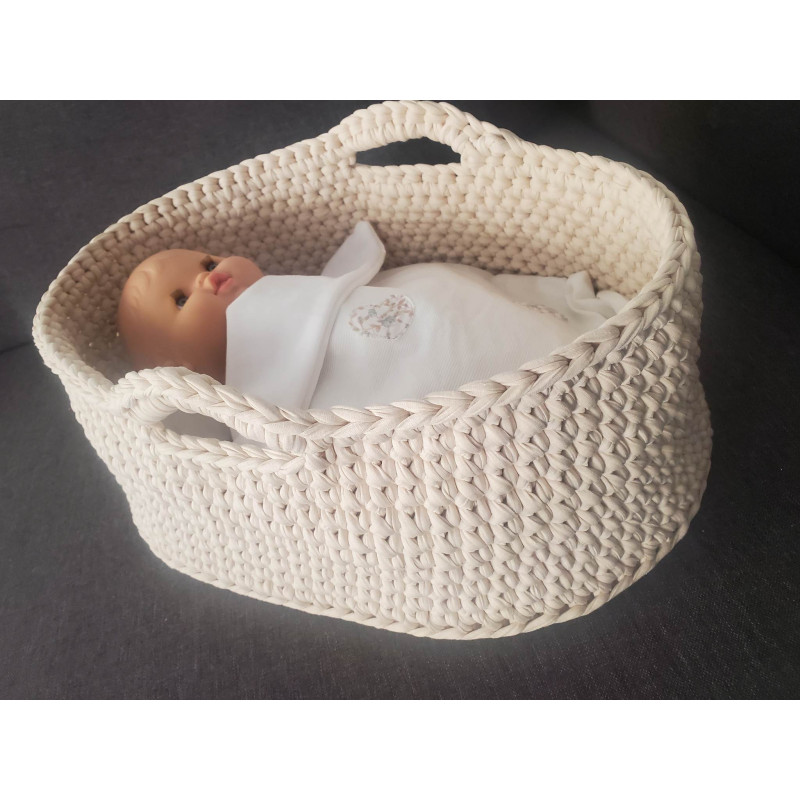 Couffin crochet avec base bois pour poupée jusqu'à 38 cm - Options matelas et parure