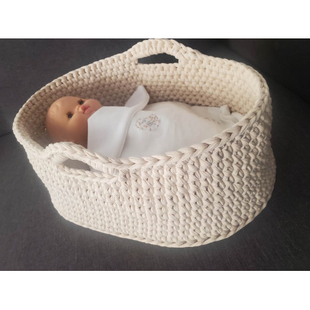 Couffin crochet avec base bois pour poupée jusqu'à 38 cm - Options matelas et parure