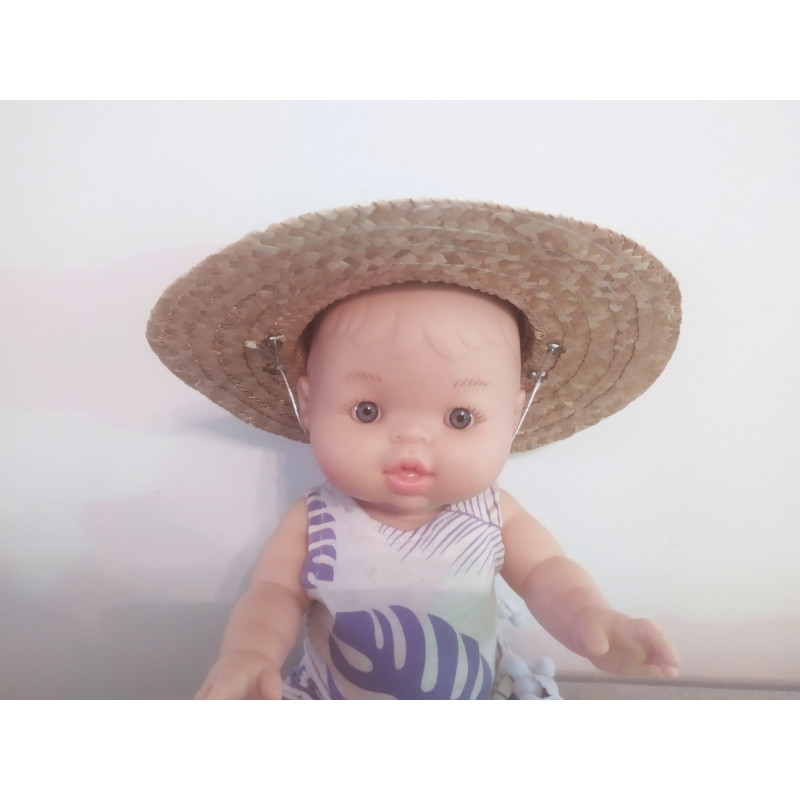 Chapeau de paille pour poupée 32-36 cm, diamètre 20 cm